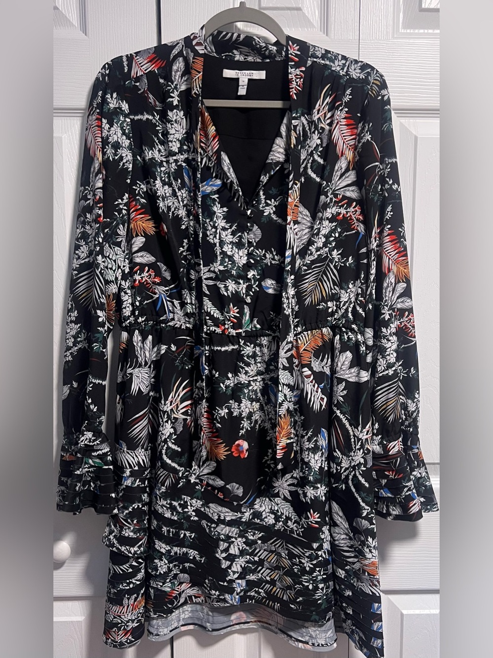 Derek Lam 10 Crosby Black Long Sleeved Tropical Floral Shirt Dress